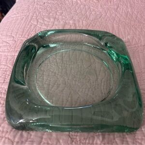 Vintage Green Art Glass Ashtray / Catchall / Trinket Dish